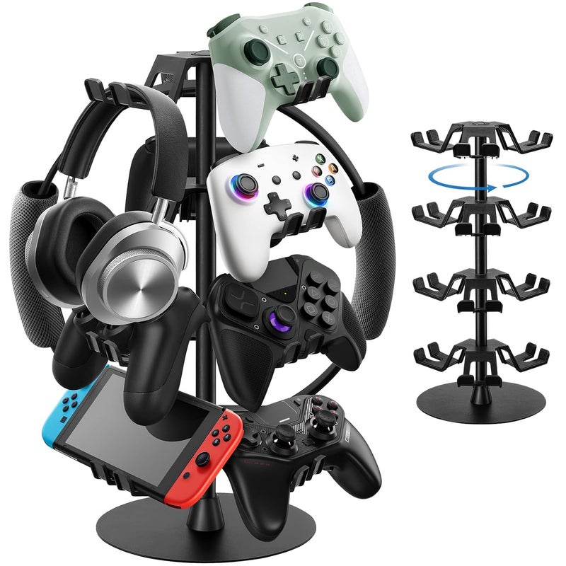 Hatisan Headset Stand 4 Tiers Rotating, Desktop Controller Holder for Xbox PS5 PS4 Switch, Gaming Accessories Headset Holder for 8 Pack Controller - Image 1